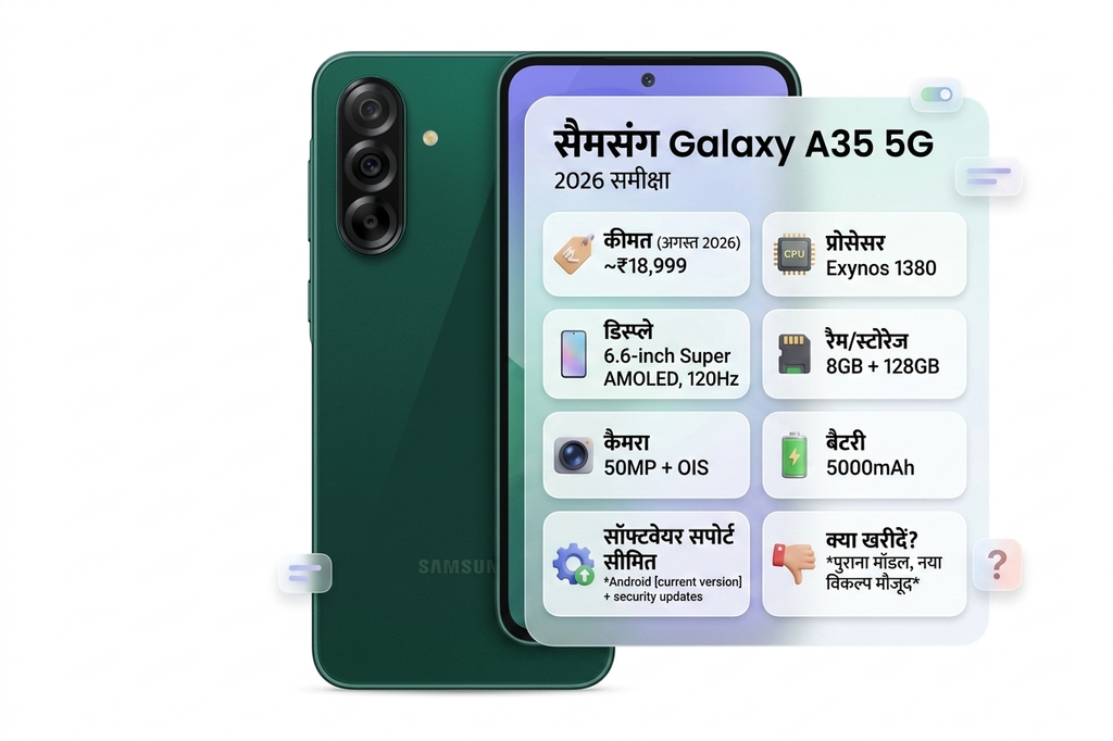 Samsung Galaxy A35 5G price in India 2026 with 50MP camera and Super AMOLED display